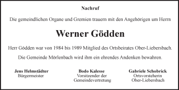 Traueranzeige von Werner Gödden von Trauerportal Echo Online