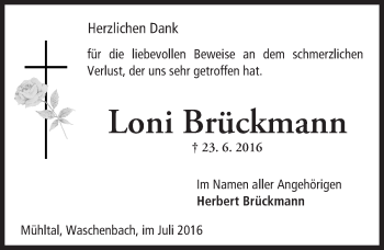 Traueranzeige von Loni Brückmann von Trauerportal Echo Online