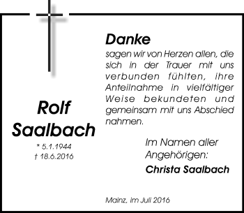 Traueranzeige von Rolf Saalbach von Trauerportal Rhein Main Presse Traueranzeige von Rolf Saalbach von Trauerportal Rhein Main Presse