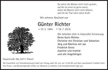 Traueranzeige von Günter Richter von Trauerportal Echo Online