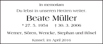 Traueranzeige von Beate Müller von  GT am Sonntag