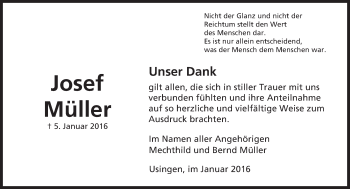 Traueranzeige von Josef Müller von  Usinger Anzeiger