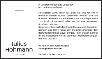Traueranzeige von Julius Hohmann von  Landskrone