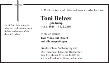 Traueranzeige von Toni Belzer von  Wormser Zeitung