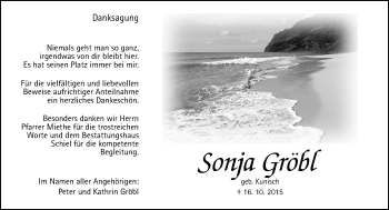 Traueranzeige von Sonja Gröbl von  Gießener Anzeiger