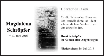 Traueranzeige von Magdalena Schröpfer von  Camberger Anzeiger