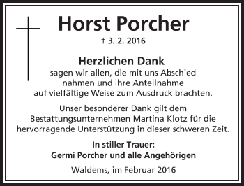 Traueranzeige von Horst Porcher von  Camberger Anzeiger
