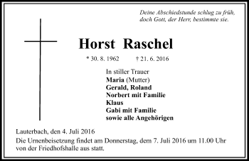 Traueranzeige von Horst Raschel von VRM Trauer