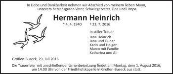 Traueranzeige von Hermann Heinrich von  Gießener Anzeiger