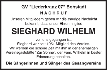 Traueranzeige von Sieghard Wilhelm von  Bürstädter Zeitung