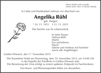 Traueranzeige von Angelika Rühl von  Gießener Anzeiger