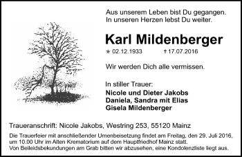 Traueranzeige von Karl Mildenberger von Trauerportal Rhein Main Presse Traueranzeige von Karl Mildenberger von Trauerportal Rhein Main Presse