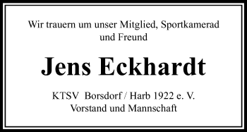 Traueranzeige von Jens Eckhardt von  Kreisanzeiger