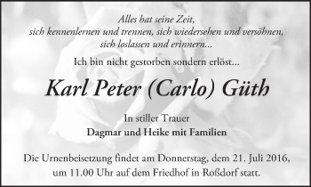 Traueranzeige von Karl Peter  Güth von  Kreisanzeiger