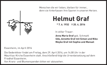 Traueranzeige von Helmut Graf von  Allgemeine Zeitung Mainz