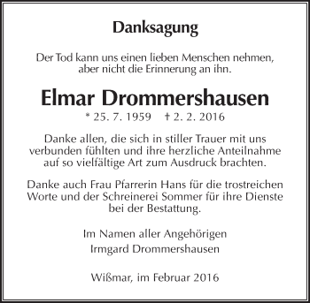 Traueranzeige von Elmar Drommershausen von  Gießener Anzeiger