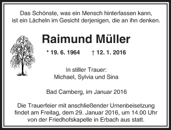 Traueranzeige von Raimund Müller von  Camberger Anzeiger