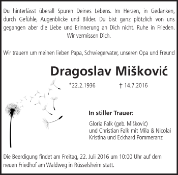 Traueranzeige von Dragoslav Miskovic von Trauerportal Echo Online
