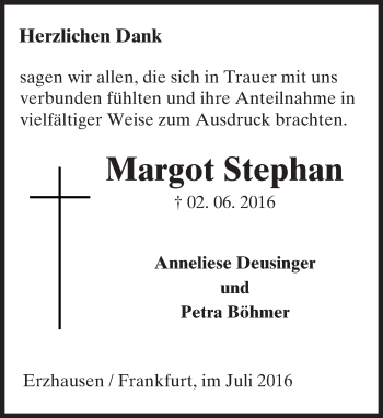 Traueranzeige von Margot Stephan von Trauerportal Echo Online