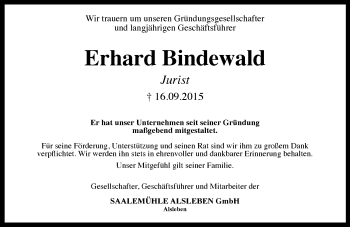 Traueranzeige von Erhard Bindewald von  Bad Kreuznach