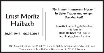 Traueranzeige von Ernst Moritz Haibach von  Wiesbaden komplett