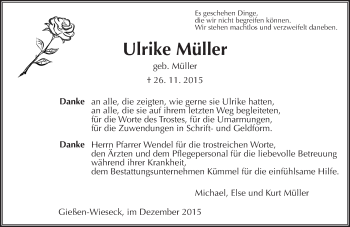 Traueranzeige von Ulrike Müller von  Gießener Anzeiger