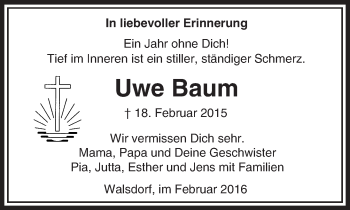 Traueranzeige von Uwe Baum von  Camberger Anzeiger