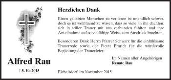 Traueranzeige von Alfred Rau von  Sonntags Anzeiger