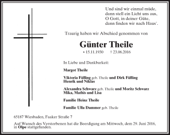 Traueranzeige von Günter Theile von Trauerportal Rhein Main Presse