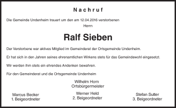 Traueranzeige von Ralf Sieben von  Landskrone