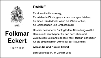 Traueranzeige von Folkmar Eckert von  WK-UTA/Aar-Bote