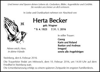 Traueranzeige von Herta Becker von  Kreisanzeiger