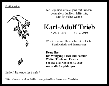 Traueranzeige von Karl-Adolf Trieb von VRM Trauer