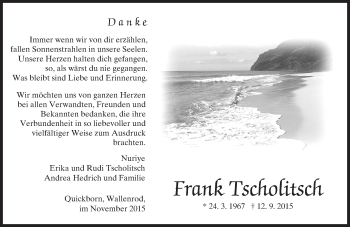 Traueranzeige von Frank Tscholitsch von VRM Trauer