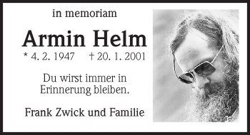Traueranzeige von Armin Helm von trauer.echo-online.de