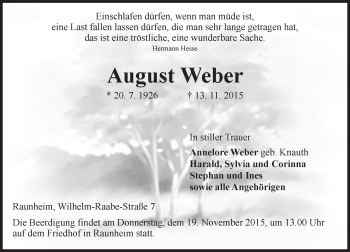 Traueranzeige von August Weber von  Mainspitze