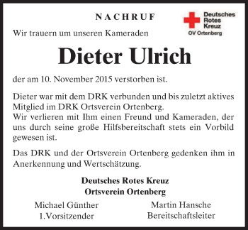 Traueranzeige von Dieter Ulrich von  Kreisanzeiger
