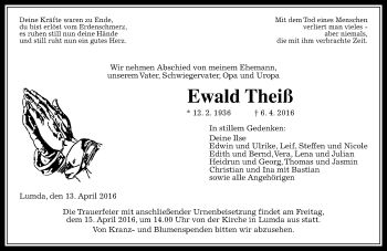 Traueranzeige von Ewald Theiß von  Gießener Anzeiger