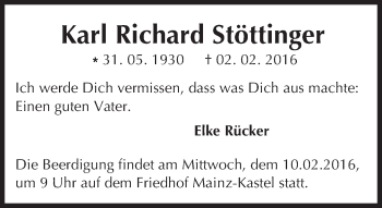 Traueranzeige von Karl Richard Stöttinger von  Allgemeine Zeitung Mainz