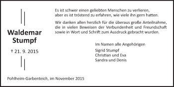Traueranzeige von Waldemar Stumpf von  Gießener Anzeiger