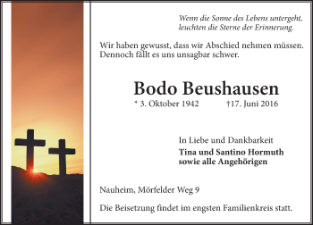 Traueranzeige von Bodo Beushausen von Trauerportal Echo Online