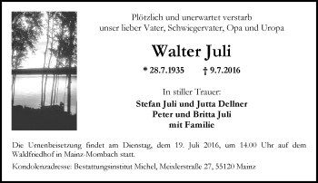 Traueranzeige von Walter Juli von Trauerportal Rhein Main Presse