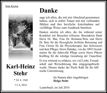 Traueranzeige von Karl-Heinz Stehr von  OK Oberhessen Kurier