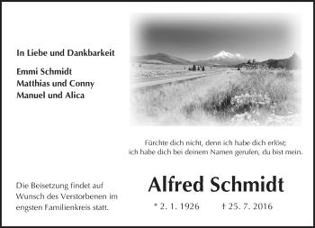 Traueranzeige von Alfred Schmidt von Trauerportal Echo Online
