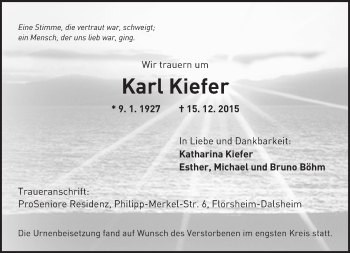 Traueranzeige von Karl Kiefer von  Wormser Zeitung