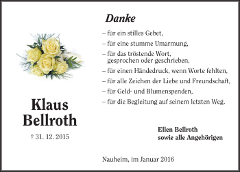 Traueranzeige von Klaus Bellroth von  Mainspitze