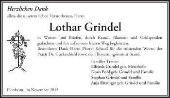 Traueranzeige von Lothar Grindel von  Allgemeine Zeitung Alzey