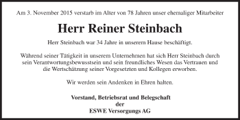 Traueranzeige von Reiner Steinbach von  Wiesbaden komplett
