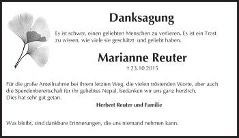 Traueranzeige von Marianne Reuter von  Allgemeine Zeitung Mainz