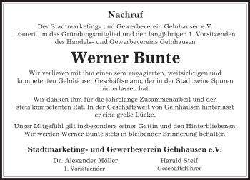 Traueranzeige von Werner Bunte von  GT Extra